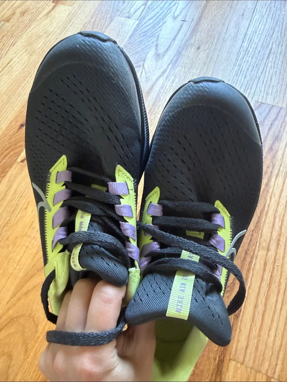 Nike Kids Air Zoom Pegasus 38 GS Black and Neon Green Athletic Shoes